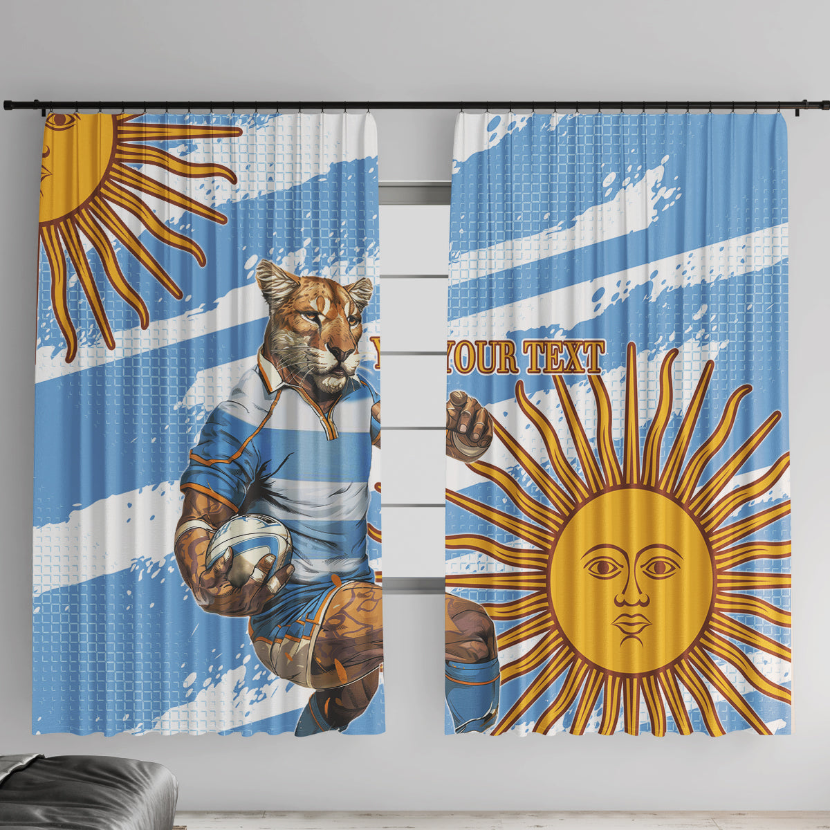 Custom Vamos Argentina Window Curtain The Pumas Rugby Mascot Sporty Version - Wonder Print Shop