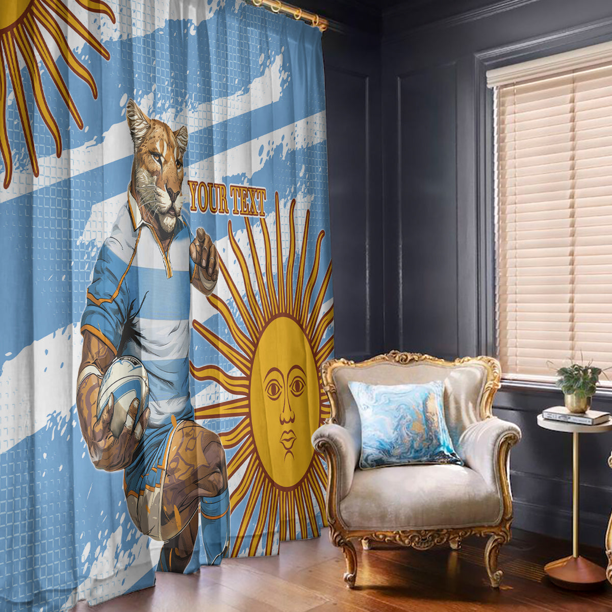 Custom Vamos Argentina Window Curtain The Pumas Rugby Mascot Sporty Version - Wonder Print Shop
