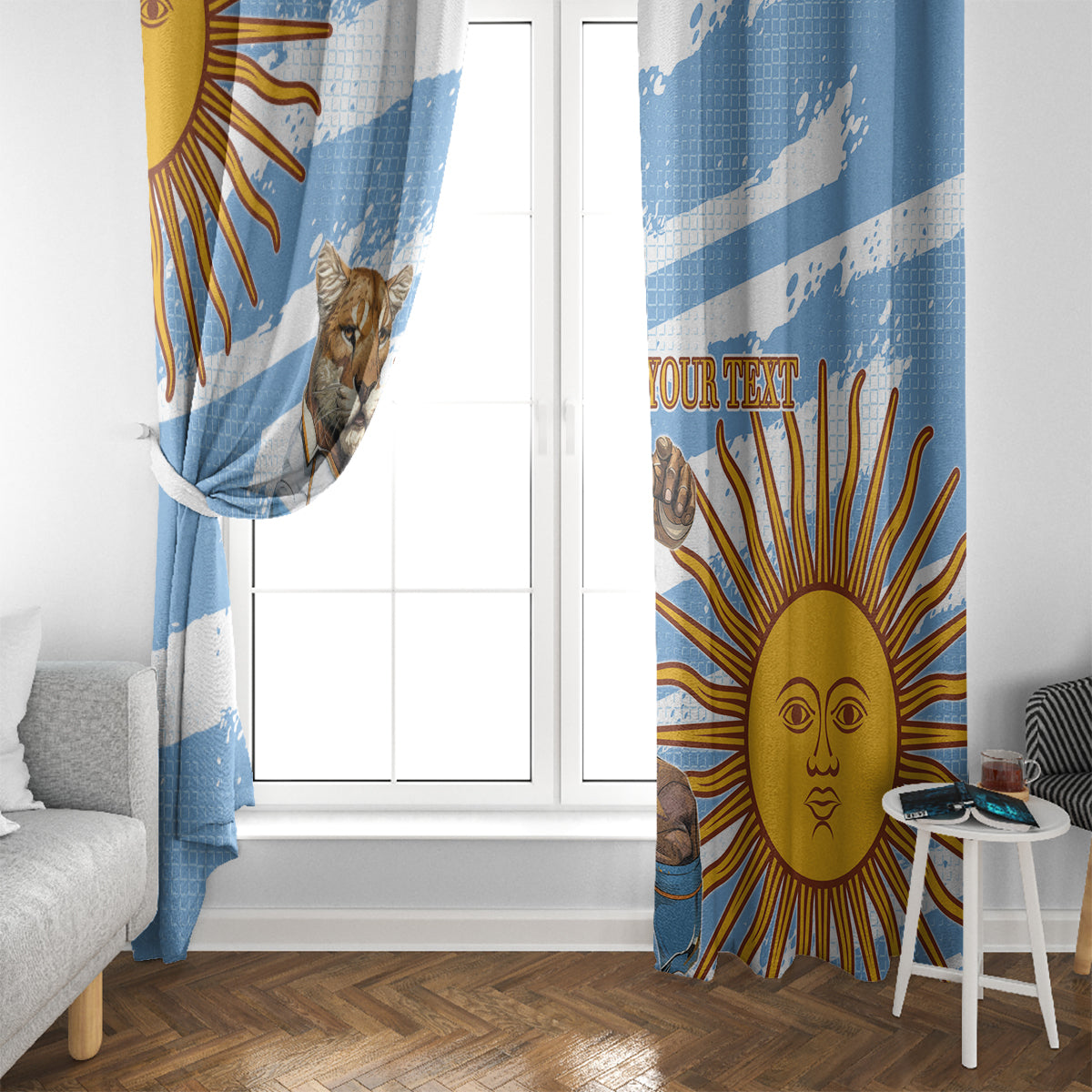 Custom Vamos Argentina Window Curtain The Pumas Rugby Mascot Sporty Version - Wonder Print Shop