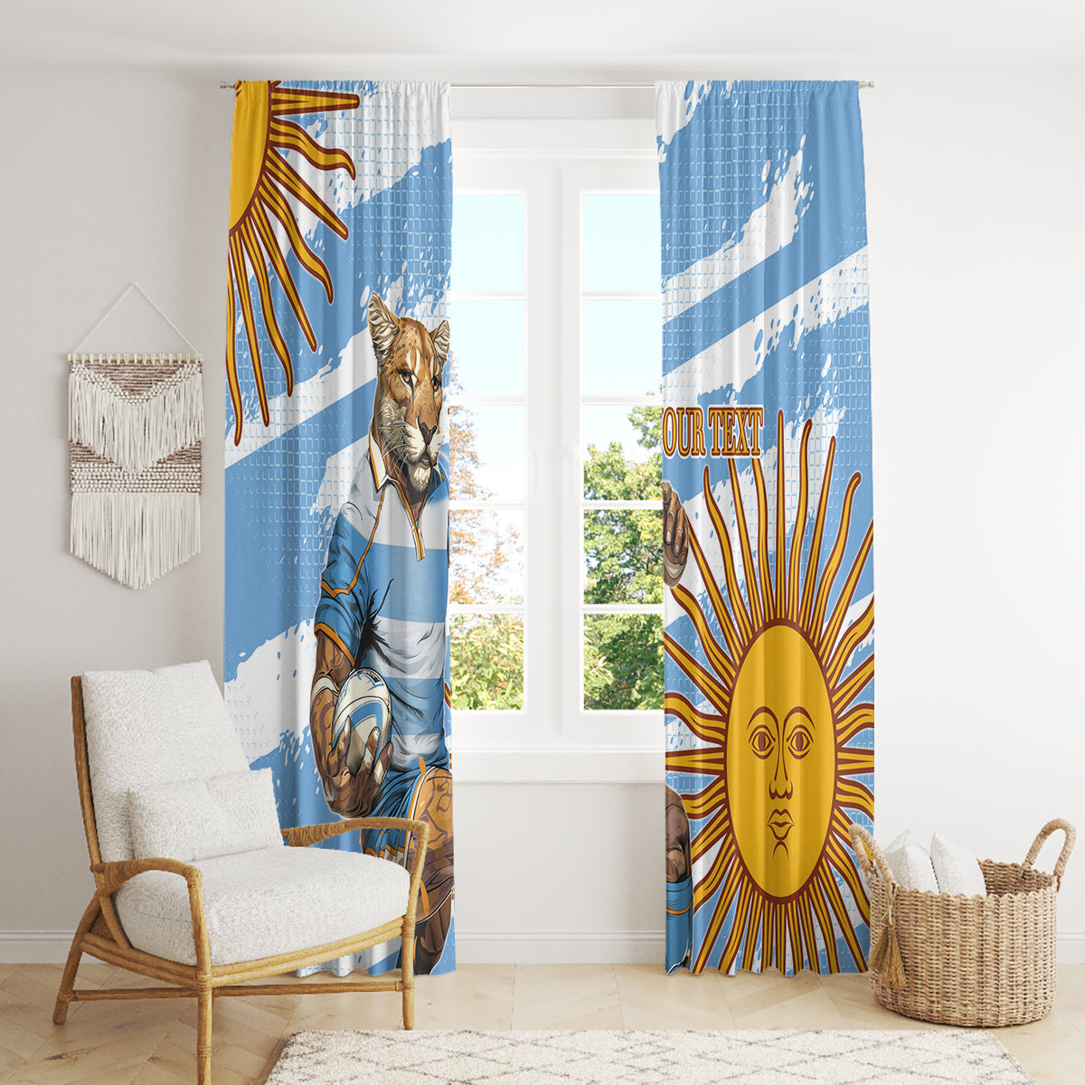 Custom Vamos Argentina Window Curtain The Pumas Rugby Mascot Sporty Version - Wonder Print Shop