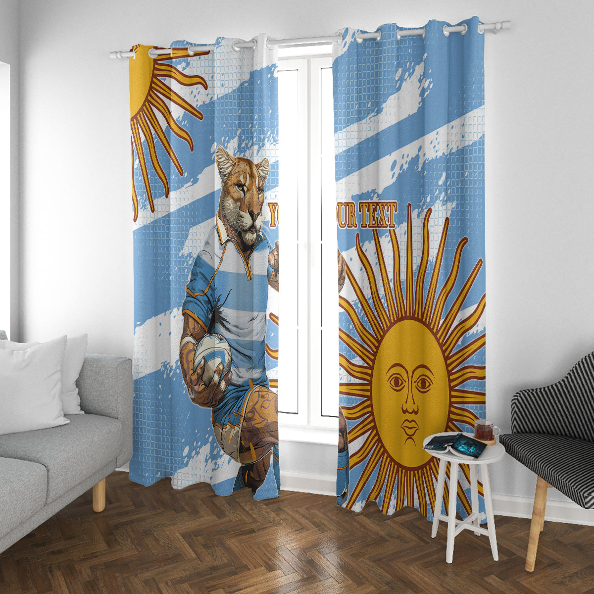 Custom Vamos Argentina Window Curtain The Pumas Rugby Mascot Sporty Version - Wonder Print Shop
