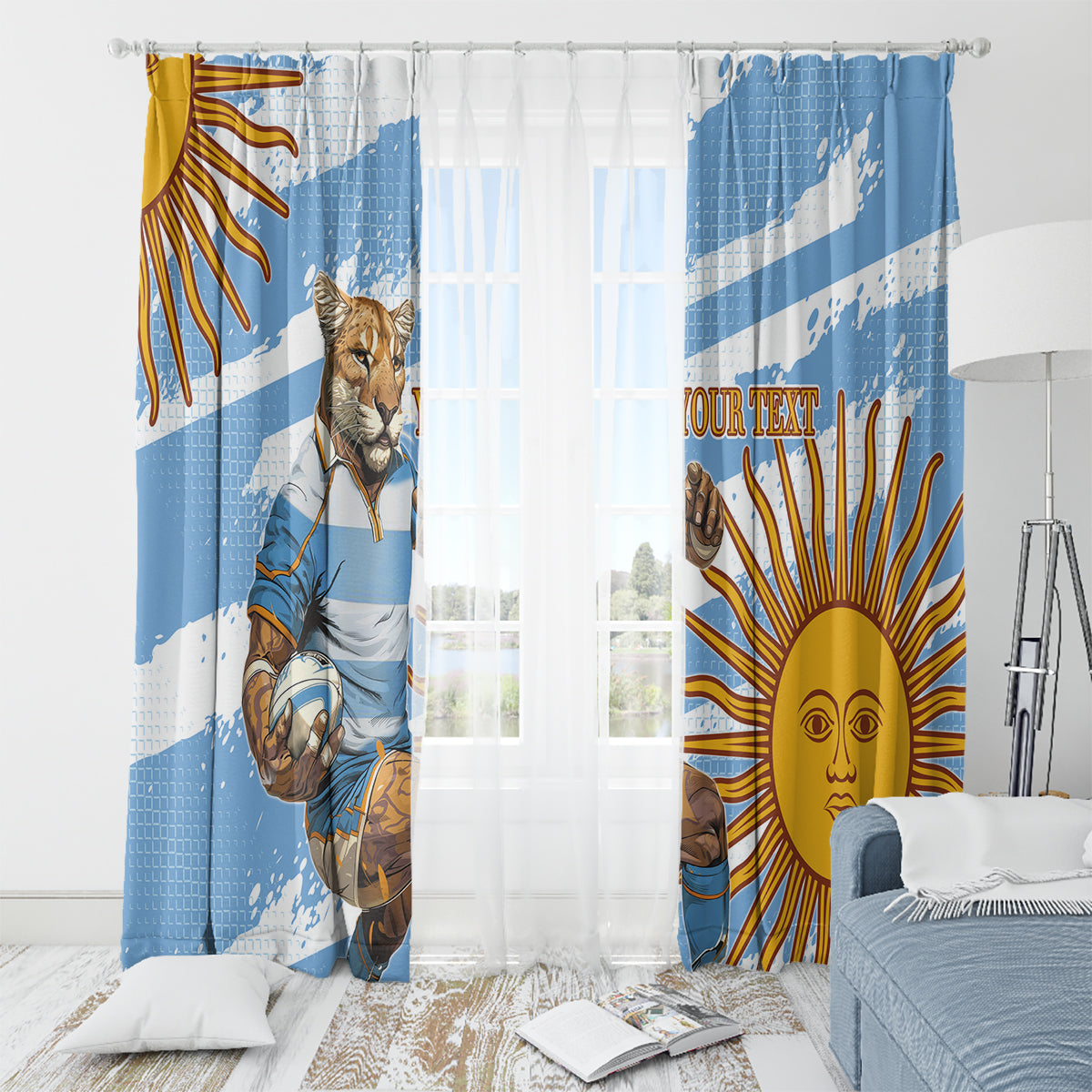 Custom Vamos Argentina Window Curtain The Pumas Rugby Mascot Sporty Version - Wonder Print Shop