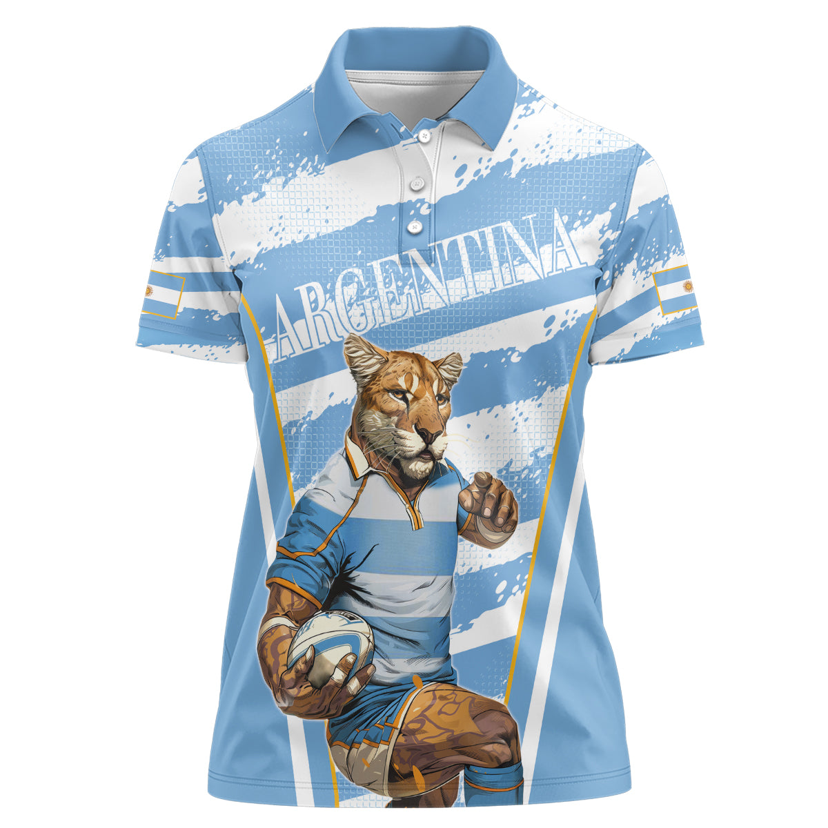 Custom Vamos Argentina Women Polo Shirt The Pumas Rugby Mascot Sporty Version - Wonder Print Shop