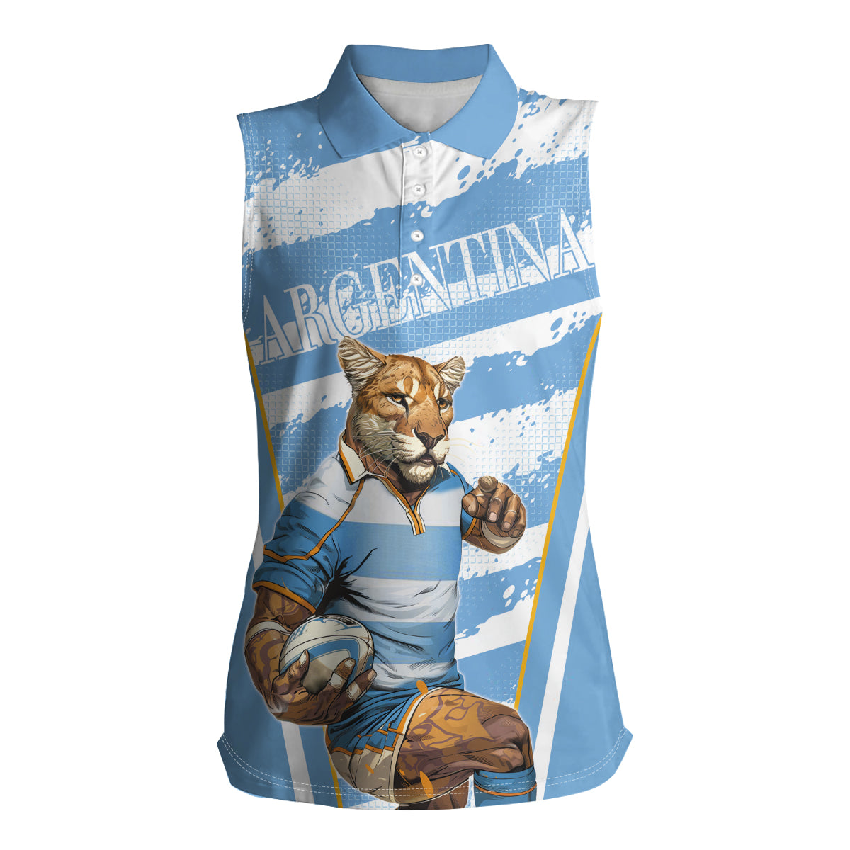 Custom Vamos Argentina Women Sleeveless Polo Shirt The Pumas Rugby Mascot Sporty Version - Wonder Print Shop