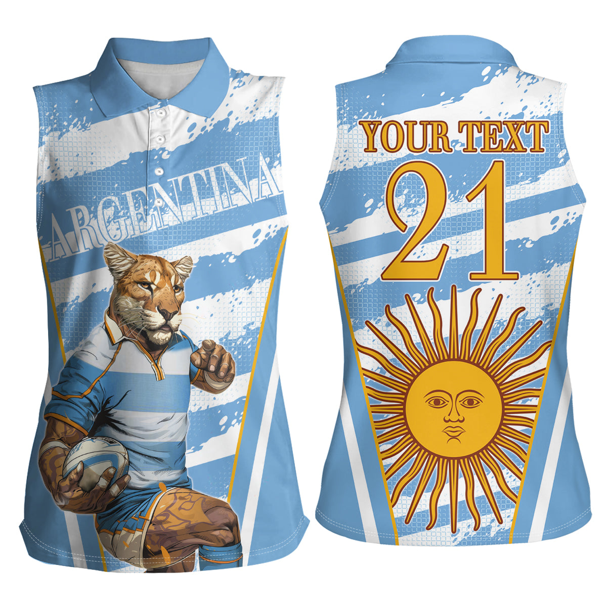 Custom Vamos Argentina Women Sleeveless Polo Shirt The Pumas Rugby Mascot Sporty Version - Wonder Print Shop