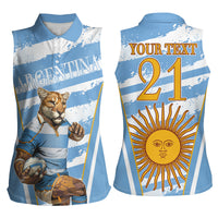 Custom Vamos Argentina Women Sleeveless Polo Shirt The Pumas Rugby Mascot Sporty Version - Wonder Print Shop