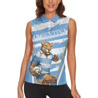 Custom Vamos Argentina Women Sleeveless Polo Shirt The Pumas Rugby Mascot Sporty Version - Wonder Print Shop