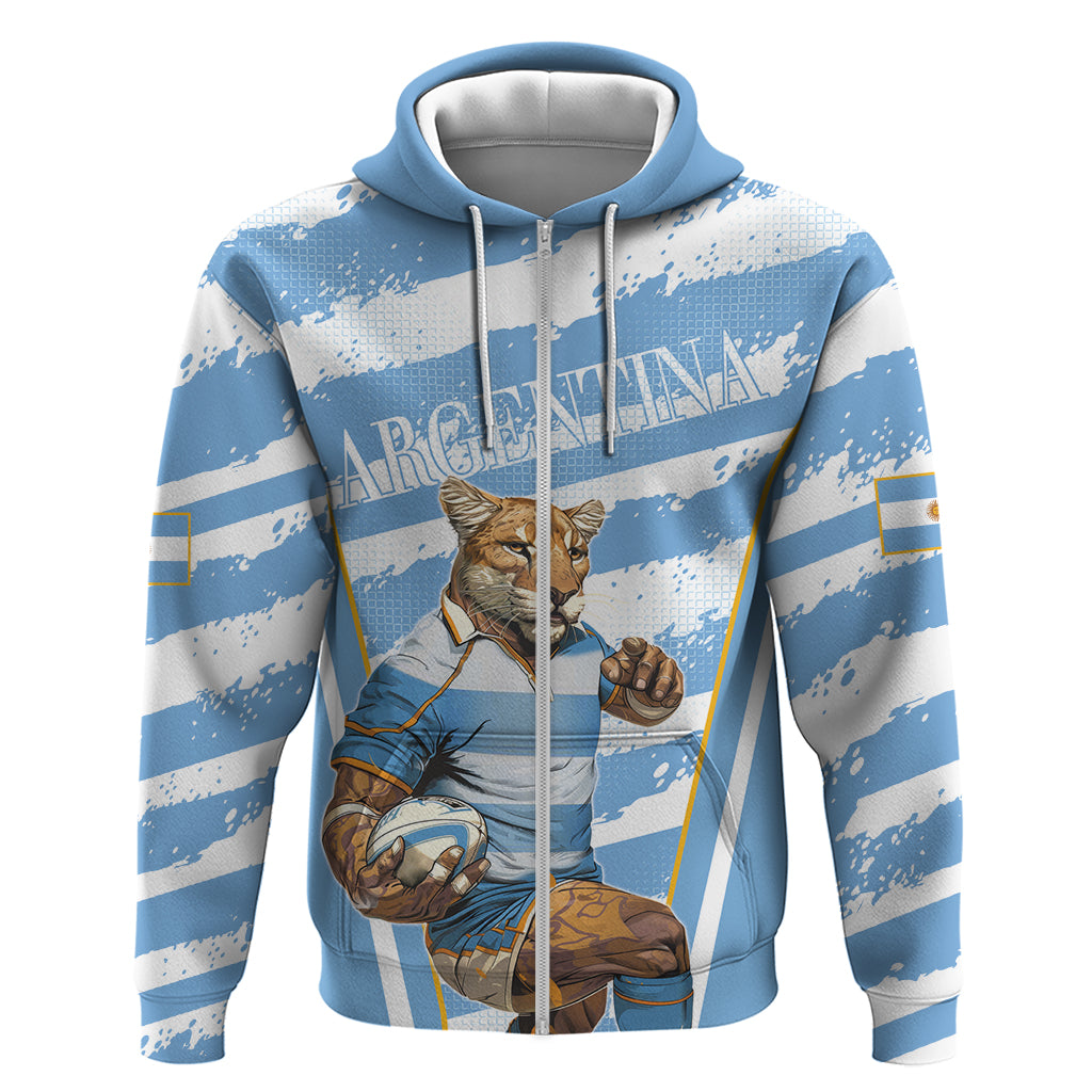 Custom Vamos Argentina Zip Hoodie The Pumas Rugby Mascot Sporty Version