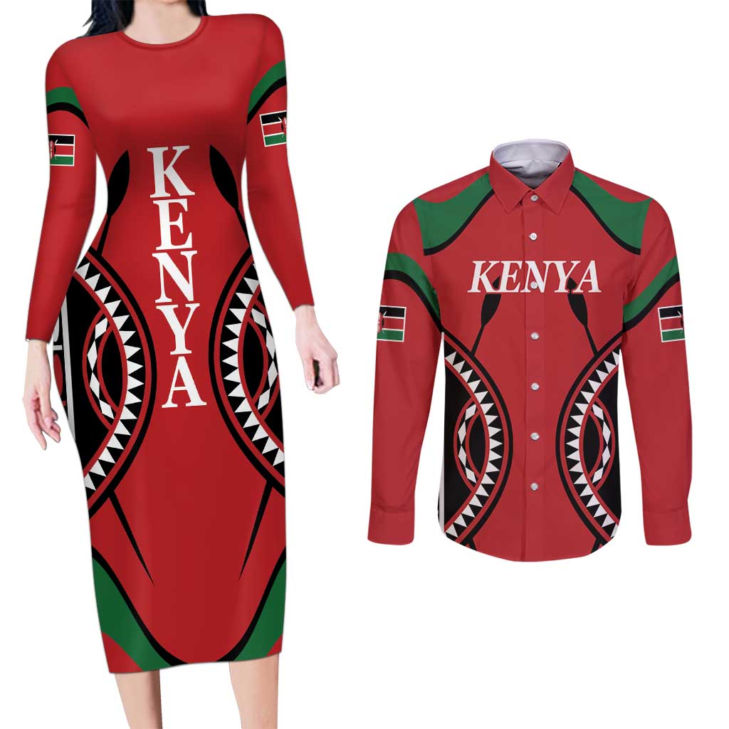 Custom Kenya Rugby Couples Matching Long Sleeve Bodycon Dress and Long Sleeve Button Shirt Summer Paris 2024 LT9 - Wonder Print Shop