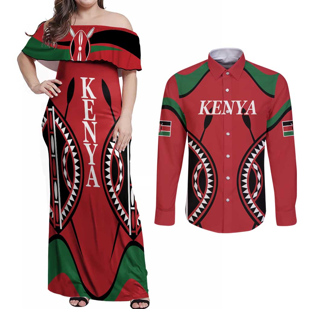 Custom Kenya Rugby Couples Matching Off Shoulder Maxi Dress and Long Sleeve Button Shirt Summer Paris 2024 LT9 - Wonder Print Shop