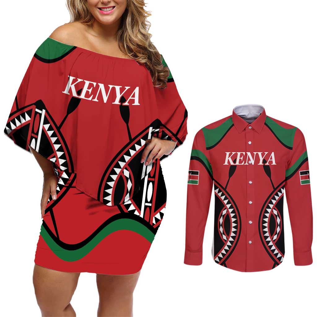 Custom Kenya Rugby Couples Matching Off Shoulder Short Dress and Long Sleeve Button Shirt Summer Paris 2024 LT9 - Wonder Print Shop