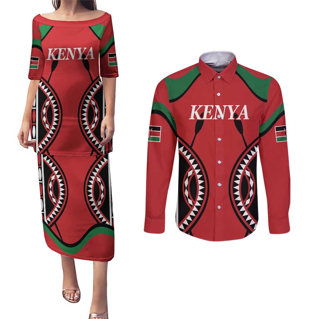 Custom Kenya Rugby Couples Matching Puletasi and Long Sleeve Button Shirt Summer Paris 2024 LT9 - Wonder Print Shop