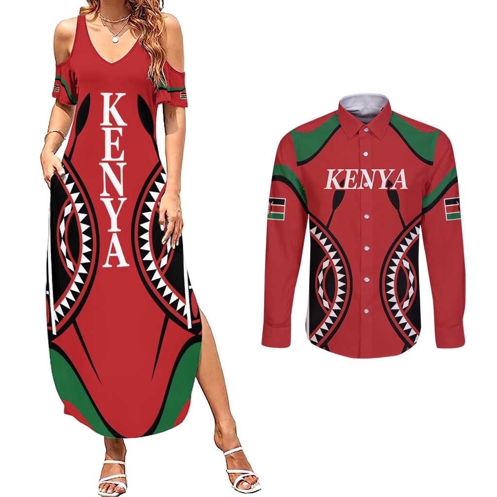 Custom Kenya Rugby Couples Matching Summer Maxi Dress and Long Sleeve Button Shirt Summer Paris 2024 LT9 - Wonder Print Shop