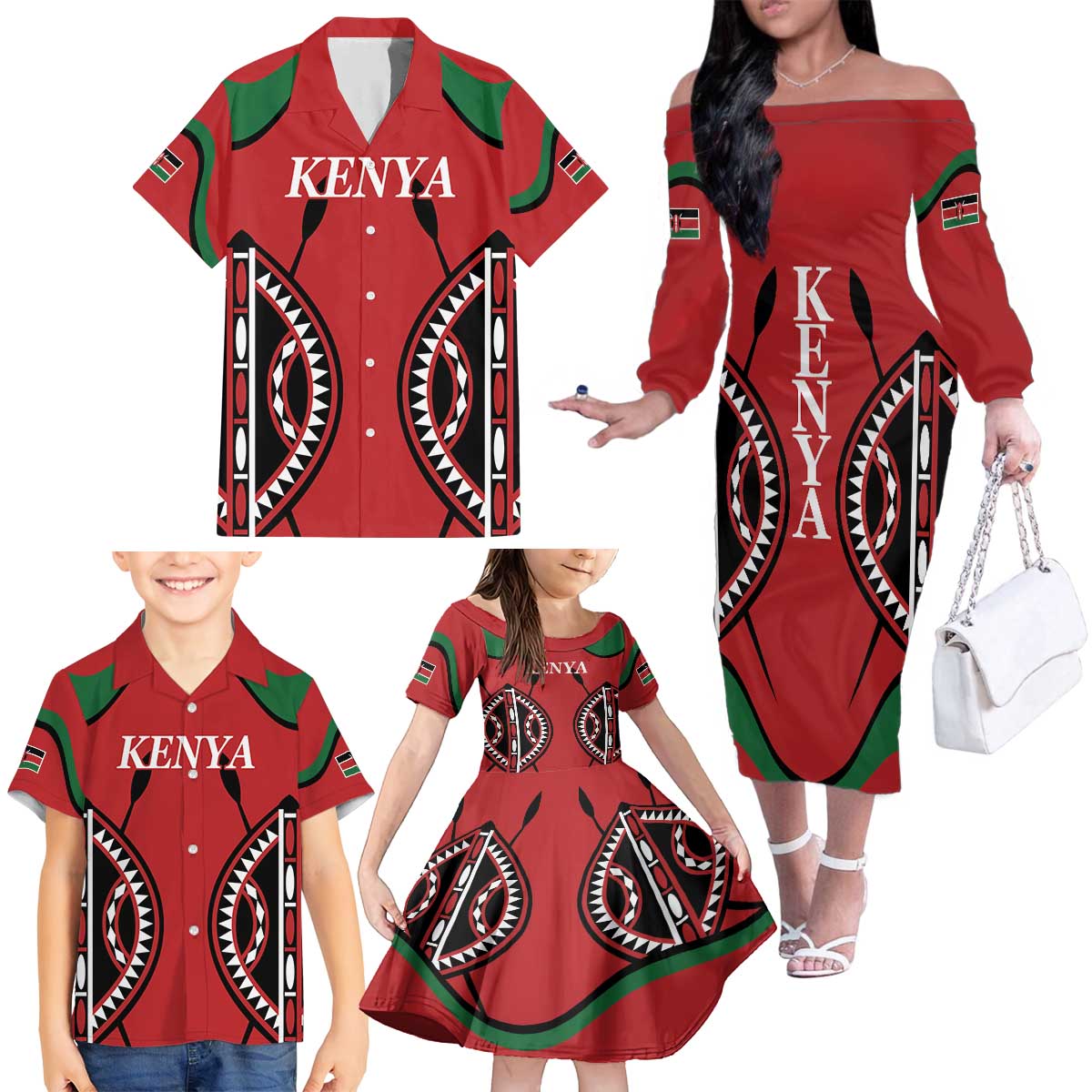 Custom Kenya Rugby Family Matching Off The Shoulder Long Sleeve Dress and Hawaiian Shirt Summer Paris 2024 - Wonder Print Shop