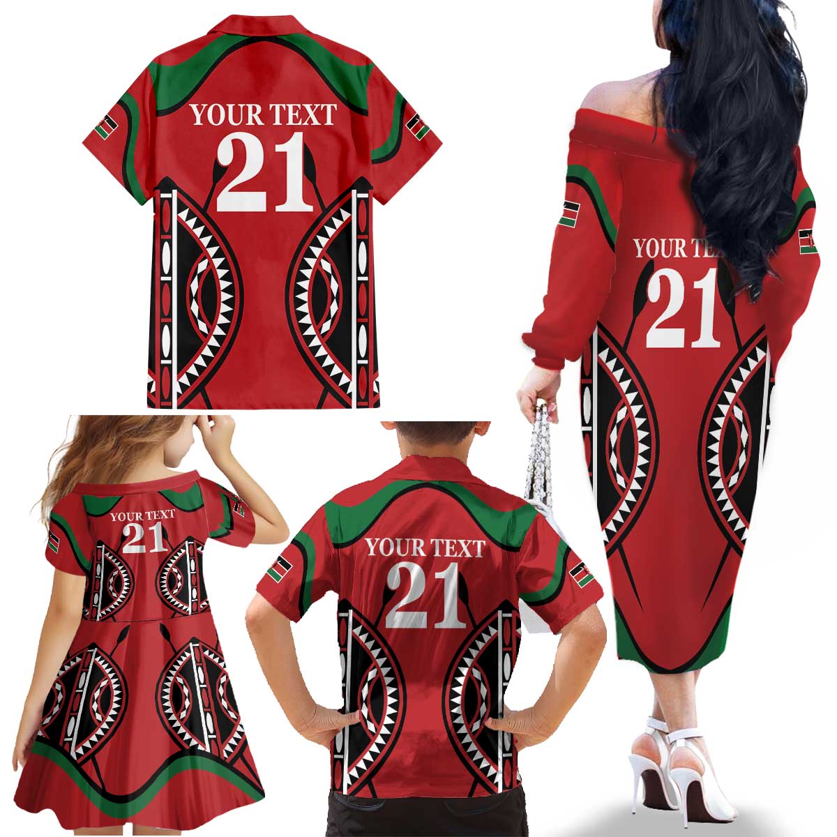 Custom Kenya Rugby Family Matching Off The Shoulder Long Sleeve Dress and Hawaiian Shirt Summer Paris 2024 - Wonder Print Shop