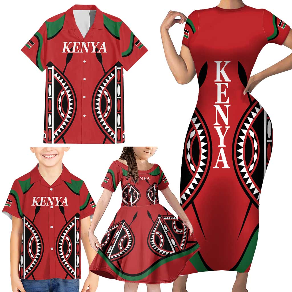 Custom Kenya Rugby Family Matching Short Sleeve Bodycon Dress and Hawaiian Shirt Summer Paris 2024 - Wonder Print Shop