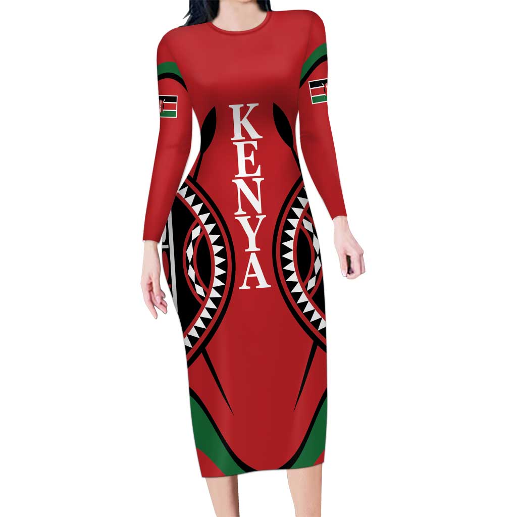 Custom Kenya Rugby Long Sleeve Bodycon Dress Summer Paris 2024 - Wonder Print Shop