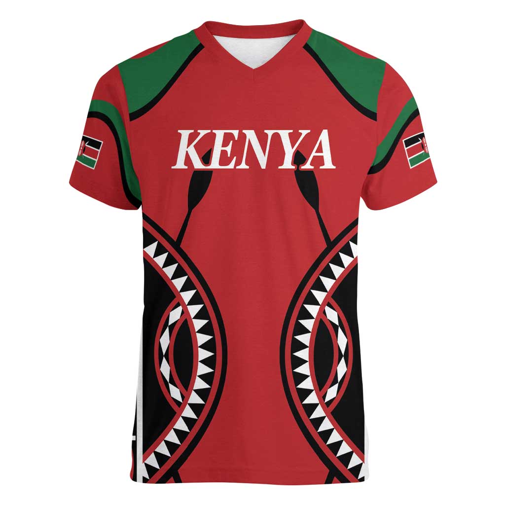 Custom Kenya Rugby Women V-Neck T-Shirt Summer Paris 2024 - Wonder Print Shop