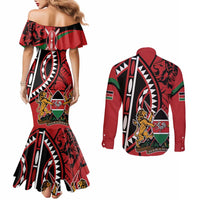 Kenya With African Shield Couples Matching Mermaid Dress and Long Sleeve Button Shirt