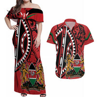 Kenya With African Shield Couples Matching Off Shoulder Maxi Dress and Hawaiian Shirt LT9 - Wonder Print Shop