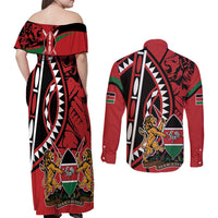 Kenya With African Shield Couples Matching Off Shoulder Maxi Dress and Long Sleeve Button Shirt LT9 - Wonder Print Shop