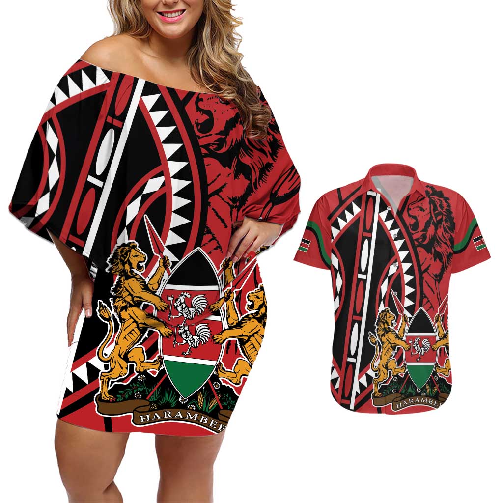 Kenya With African Shield Couples Matching Off Shoulder Short Dress and Hawaiian Shirt LT9 - Wonder Print Shop