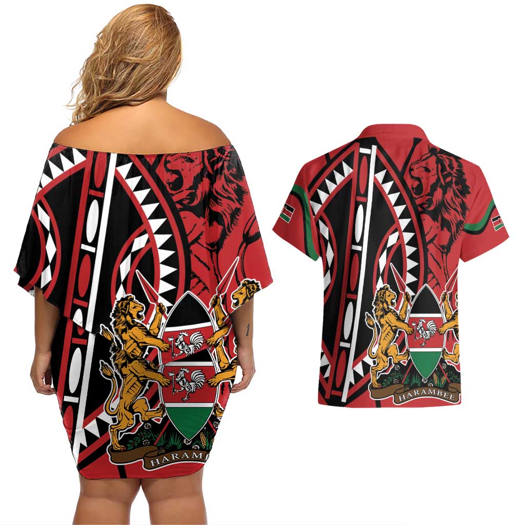 Kenya With African Shield Couples Matching Off Shoulder Short Dress and Hawaiian Shirt LT9 - Wonder Print Shop