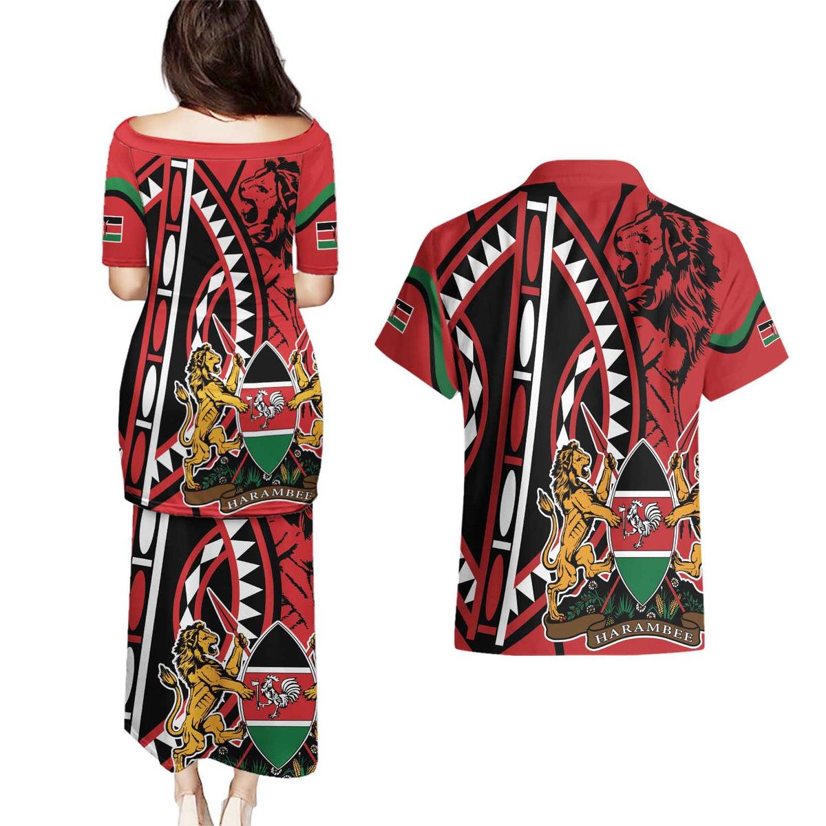 Kenya With African Shield Couples Matching Puletasi and Hawaiian Shirt LT9 - Wonder Print Shop