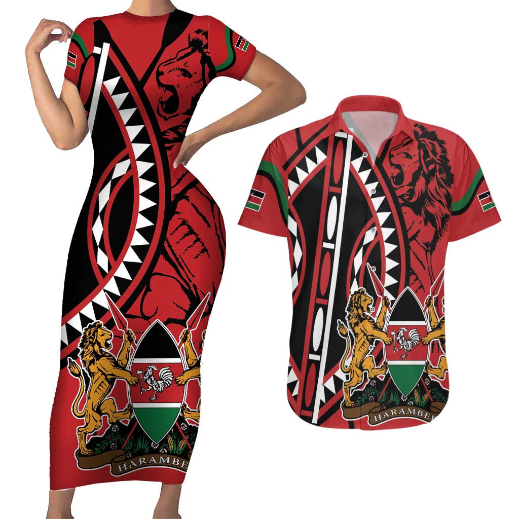Kenya With African Shield Couples Matching Short Sleeve Bodycon Dress and Hawaiian Shirt LT9 - Wonder Print Shop