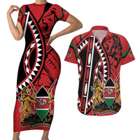 Kenya With African Shield Couples Matching Short Sleeve Bodycon Dress and Hawaiian Shirt LT9 - Wonder Print Shop