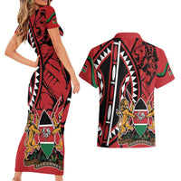 Kenya With African Shield Couples Matching Short Sleeve Bodycon Dress and Hawaiian Shirt LT9 - Wonder Print Shop