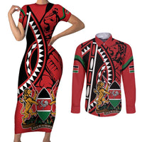 Kenya With African Shield Couples Matching Short Sleeve Bodycon Dress and Long Sleeve Button Shirt LT9 - Wonder Print Shop