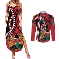 Kenya With African Shield Couples Matching Summer Maxi Dress and Long Sleeve Button Shirt LT9 - Wonder Print Shop