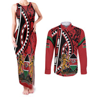 Kenya With African Shield Couples Matching Tank Maxi Dress and Long Sleeve Button Shirt LT9 - Wonder Print Shop
