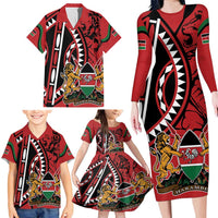 Kenya With African Shield Family Matching Long Sleeve Bodycon Dress and Hawaiian Shirt LT9 - Wonder Print Shop