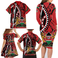 Kenya With African Shield Family Matching Long Sleeve Bodycon Dress and Hawaiian Shirt LT9 - Wonder Print Shop