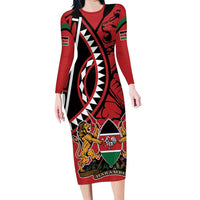 Kenya With African Shield Family Matching Long Sleeve Bodycon Dress and Hawaiian Shirt LT9 - Wonder Print Shop