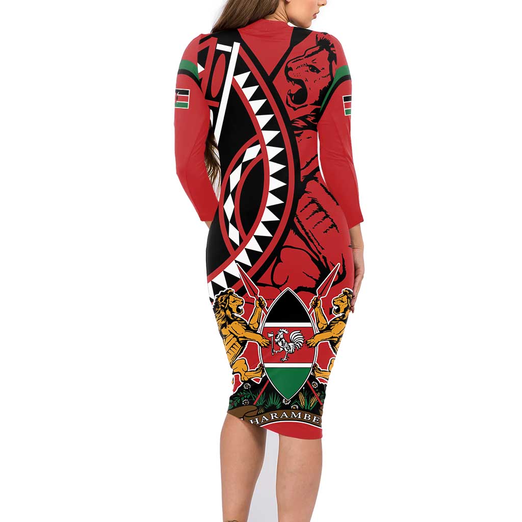 Kenya With African Shield Family Matching Long Sleeve Bodycon Dress and Hawaiian Shirt LT9 - Wonder Print Shop