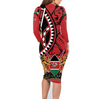 Kenya With African Shield Family Matching Long Sleeve Bodycon Dress and Hawaiian Shirt LT9 - Wonder Print Shop