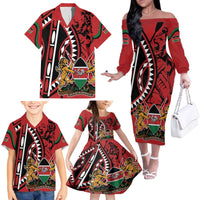 Kenya With African Shield Family Matching Off The Shoulder Long Sleeve Dress and Hawaiian Shirt - Wonder Print Shop