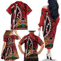 Kenya With African Shield Family Matching Off The Shoulder Long Sleeve Dress and Hawaiian Shirt - Wonder Print Shop