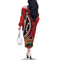 Kenya With African Shield Family Matching Off The Shoulder Long Sleeve Dress and Hawaiian Shirt - Wonder Print Shop