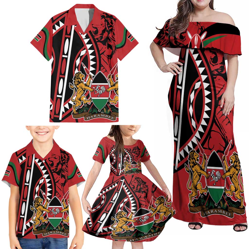 Kenya With African Shield Family Matching Off Shoulder Maxi Dress and Hawaiian Shirt LT9 - Wonder Print Shop