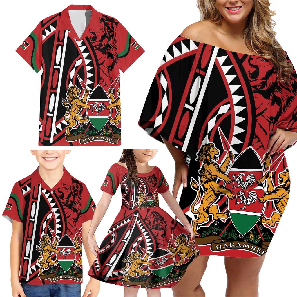 Kenya With African Shield Family Matching Off Shoulder Short Dress and Hawaiian Shirt LT9 - Wonder Print Shop