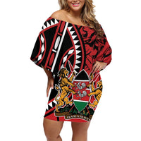 Kenya With African Shield Family Matching Off Shoulder Short Dress and Hawaiian Shirt LT9 - Wonder Print Shop