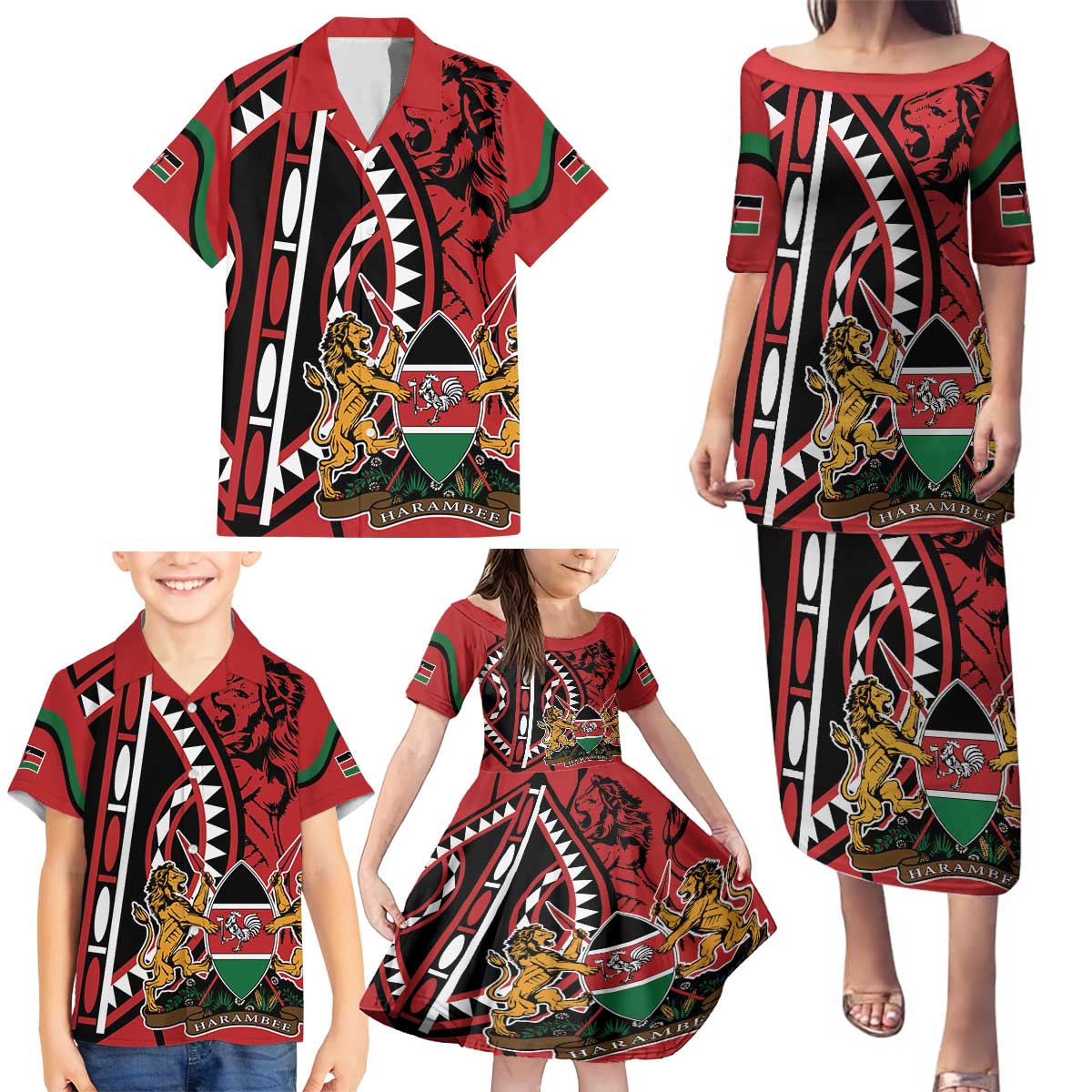 Kenya With African Shield Family Matching Puletasi and Hawaiian Shirt - Wonder Print Shop