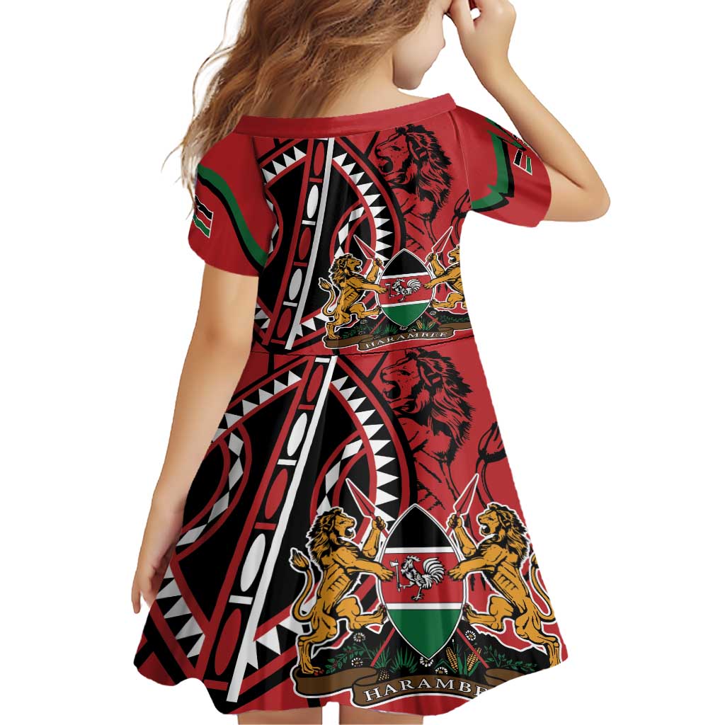 Kenya With African Shield Family Matching Short Sleeve Bodycon Dress and Hawaiian Shirt - Wonder Print Shop