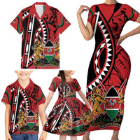 Kenya With African Shield Family Matching Short Sleeve Bodycon Dress and Hawaiian Shirt - Wonder Print Shop