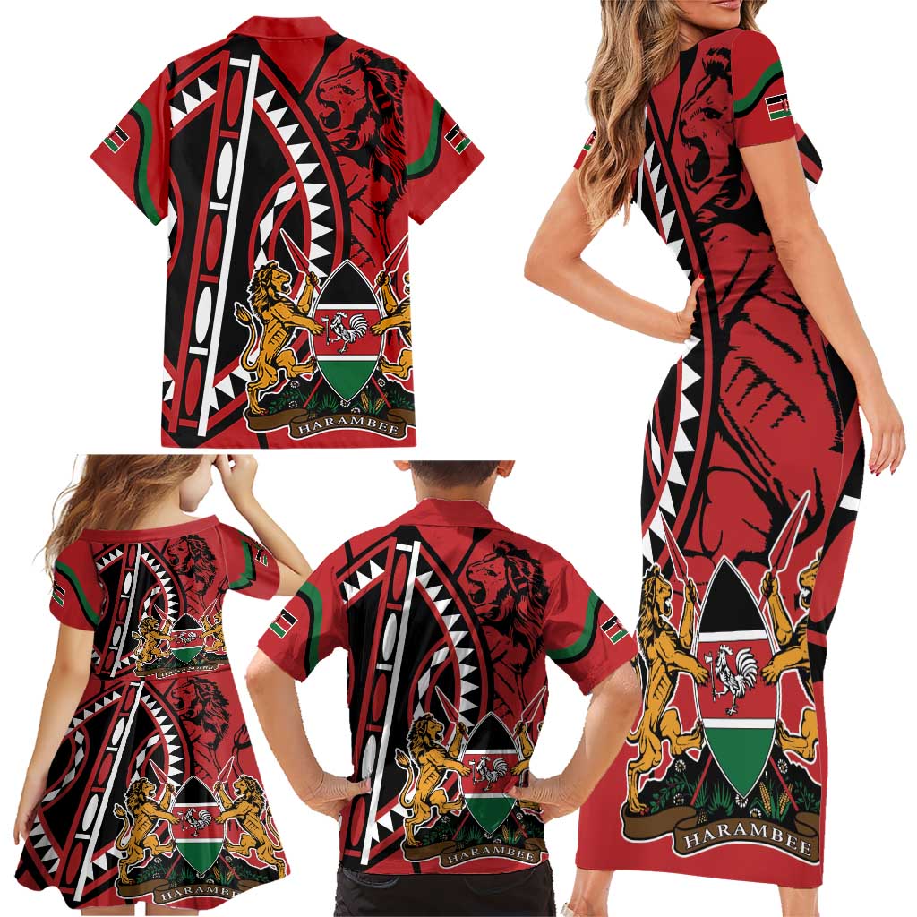 Kenya With African Shield Family Matching Short Sleeve Bodycon Dress and Hawaiian Shirt - Wonder Print Shop