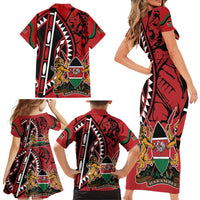 Kenya With African Shield Family Matching Short Sleeve Bodycon Dress and Hawaiian Shirt - Wonder Print Shop